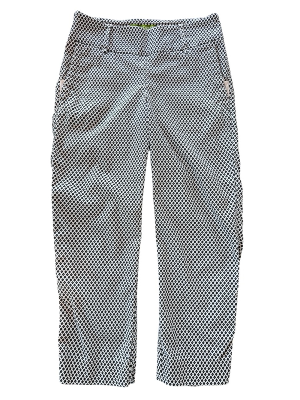 Swing Control Women's 4 Crop Capri Golf Pants Tummy Control Black-White Printed